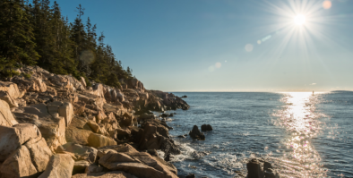 A rocky coastline on a sunny day