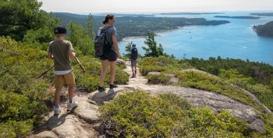 Family hiking at Acadia National Park.