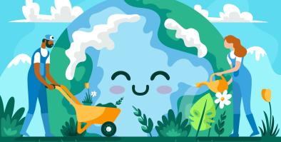 How can I effectively lend my voice to a cause that is locally important to me? Image: smiling earth, two people taking care of it.