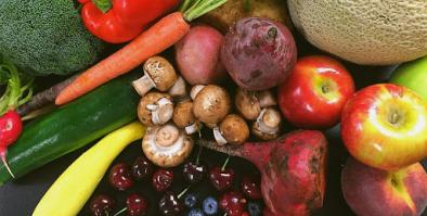 A variety of fruits and vegetables.