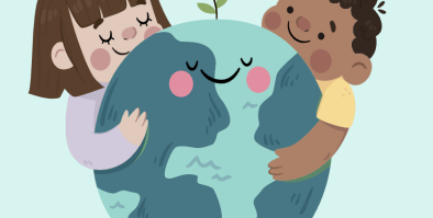 kids hugging the earth