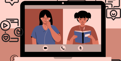 Online Presence: Laptop surrounded by social media icons and gaming controller 